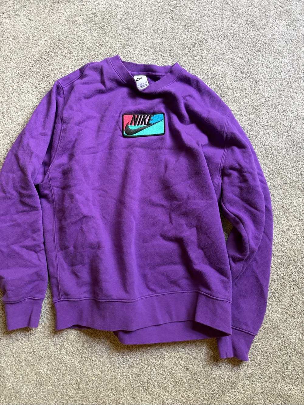 Nike Purple Crewneck with Multicolor Logo Patch